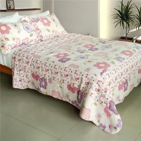 FURNORAMA Affectation Style - 100 Percent Cotton  3 Pieces Vermicelli-Quilted Patchwork Quilt Set  Full & Queen Size - Pink FU14443